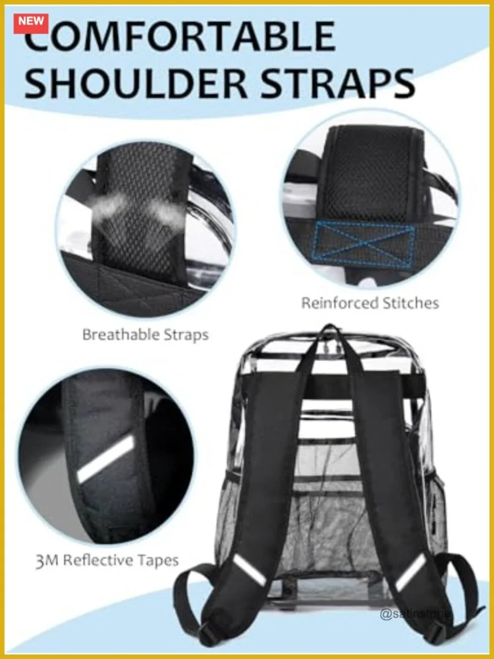 Heavy Duty 17 Inch Clear TPU Backpack with Multiple Pockets for School Work